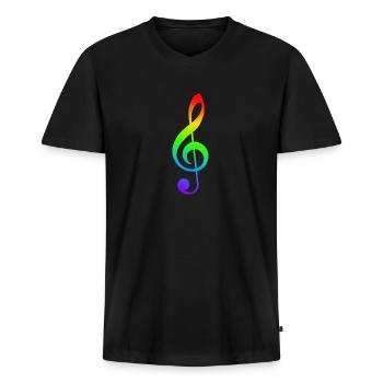 Notenschlüssel Regenbogenfarben - Männer Premium Bio T-Shirt mit V-Ausschnitt - Schwarz - Vorne - Nico (187cm)