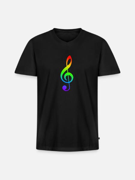 Notenschlüssel Regenbogenfarben - Männer Premium Bio T-Shirt mit V-Ausschnitt - Schwarz