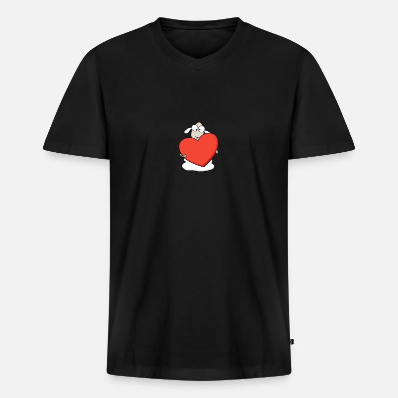 Schaf mit Herz - Männer Premium Bio T-Shirt mit V-Ausschnitt - Schwarz