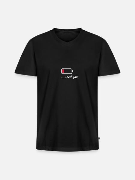 Low Battery Need You White - Men's Premium Organic T-shirt with V-neck - black