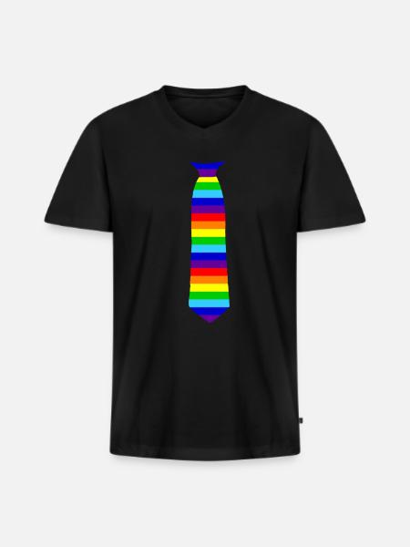 Krawatte Regenbogen bunt - Männer Premium Bio T-Shirt mit V-Ausschnitt - Schwarz