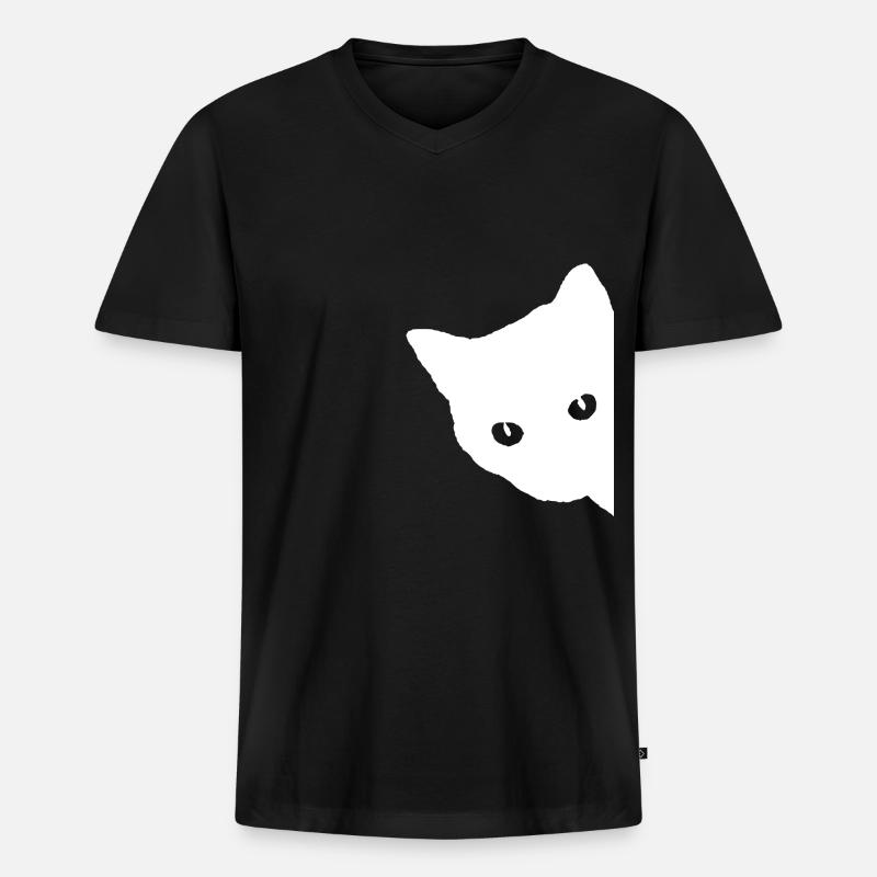 Katze Gesicht Weiß - Männer Premium Bio T-Shirt mit V-Ausschnitt - Schwarz
