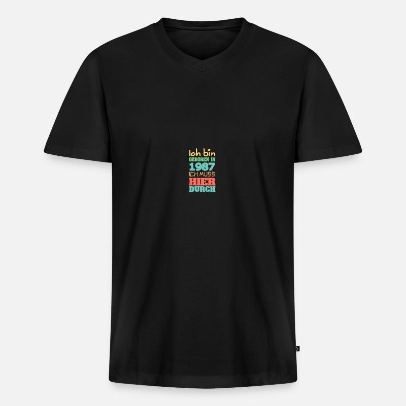 1987 - Männer Premium Bio T-Shirt mit V-Ausschnitt - Schwarz