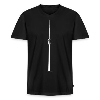 Fernsehturm#20 - Männer Premium Bio T-Shirt mit V-Ausschnitt - Schwarz - Vorne - Nico (187cm)