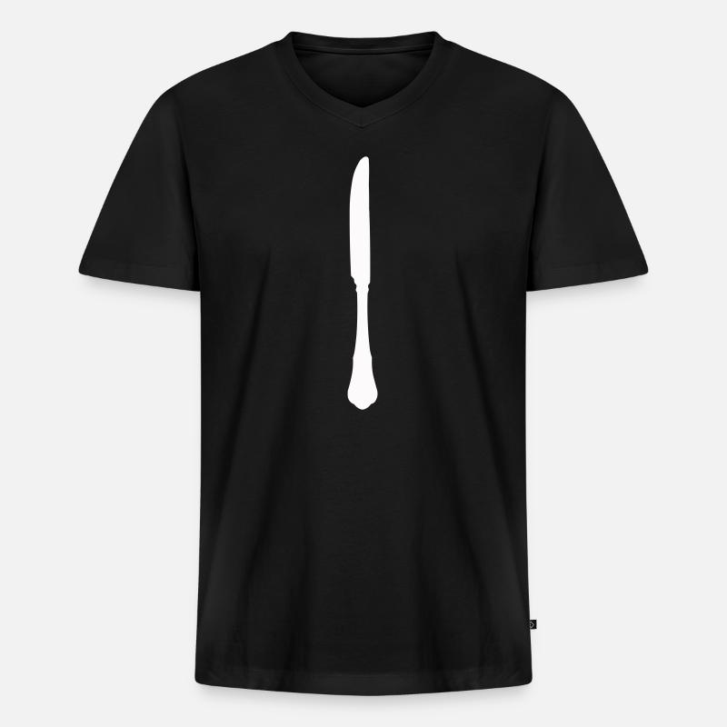 besteck_messer - Männer Premium Bio T-Shirt mit V-Ausschnitt - Schwarz