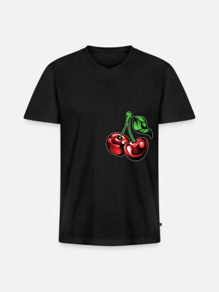 Cherries in chest pocket - Men's Premium Organic T-shirt with V-neck - black