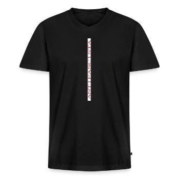 Schriftzug Antifascista vertikal weiß hinterlegt  - Männer Premium Bio T-Shirt mit V-Ausschnitt - Schwarz - Vorne - Nico (187cm)