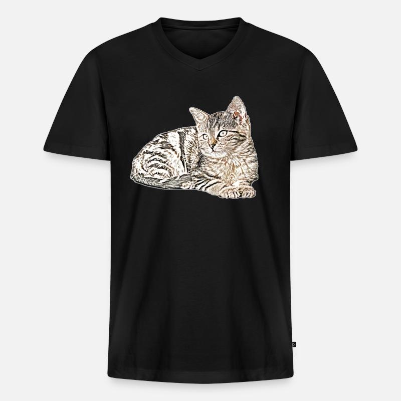 Süsse katze - Männer Premium Bio T-Shirt mit V-Ausschnitt - Schwarz