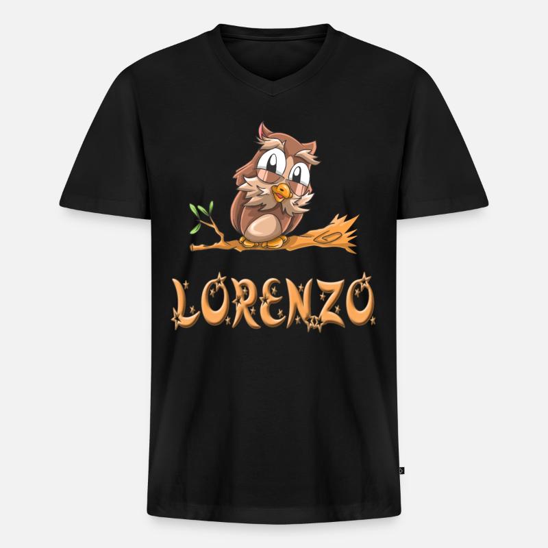 Eule Lorenzo - Männer Premium Bio T-Shirt mit V-Ausschnitt - Schwarz