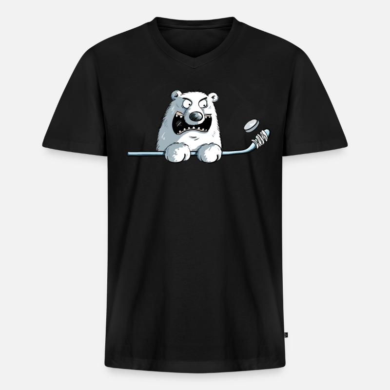 Cooler Eisbär Mit Eishockeyschläger I Eishockey - Männer Premium Bio T-Shirt mit V-Ausschnitt - Schwarz