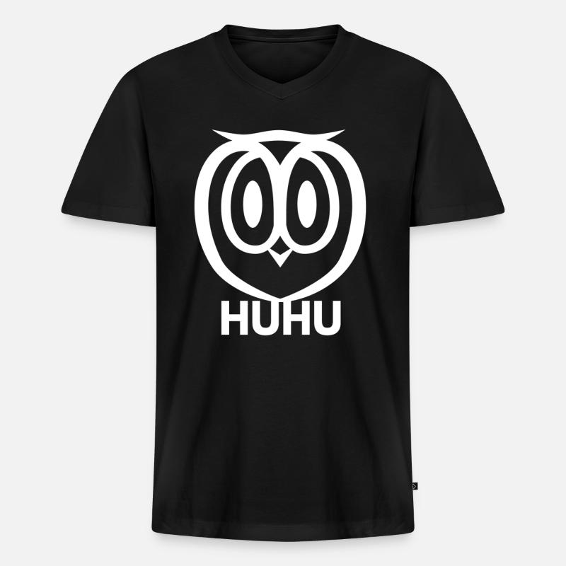 HuHu Eule - Männer Premium Bio T-Shirt mit V-Ausschnitt - Schwarz