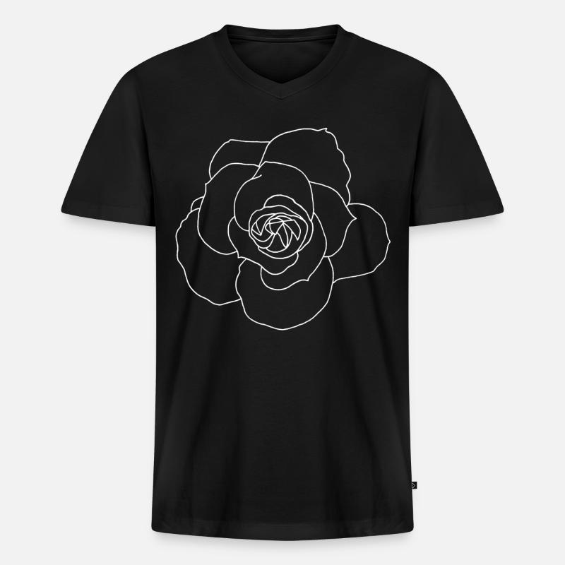 Weiße Rose - Männer Premium Bio T-Shirt mit V-Ausschnitt - Schwarz