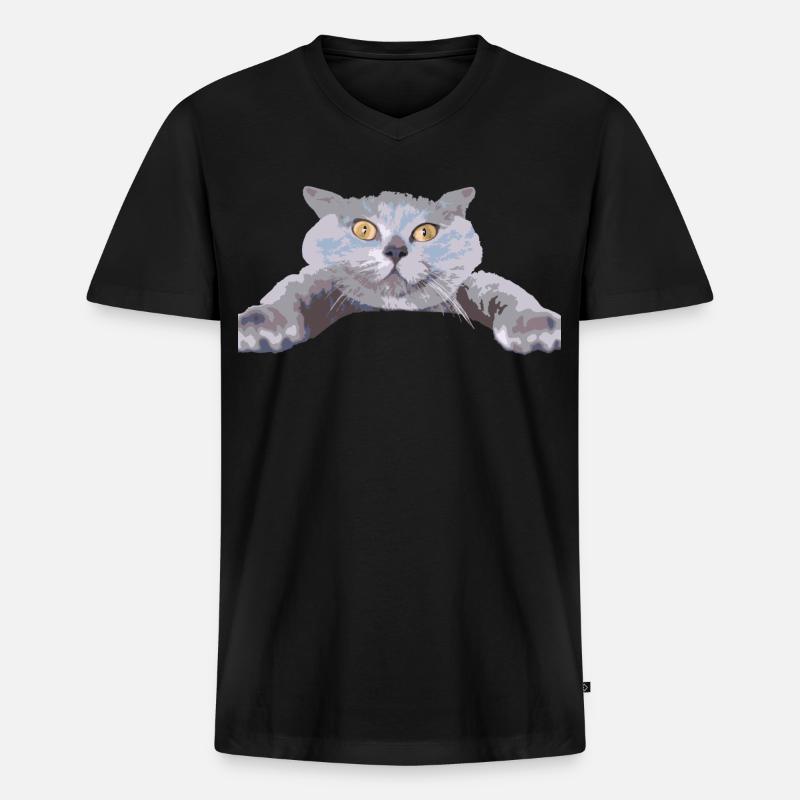 Katze - - Männer Premium Bio T-Shirt mit V-Ausschnitt - Schwarz