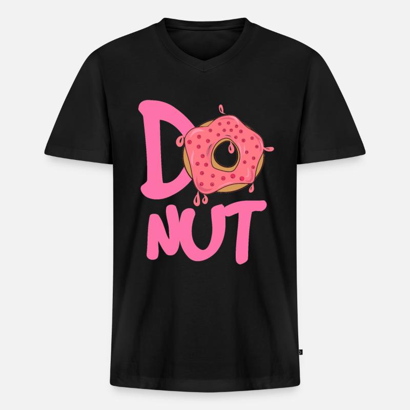 Donut Logo Pink Glanz - Männer Premium Bio T-Shirt mit V-Ausschnitt - Schwarz