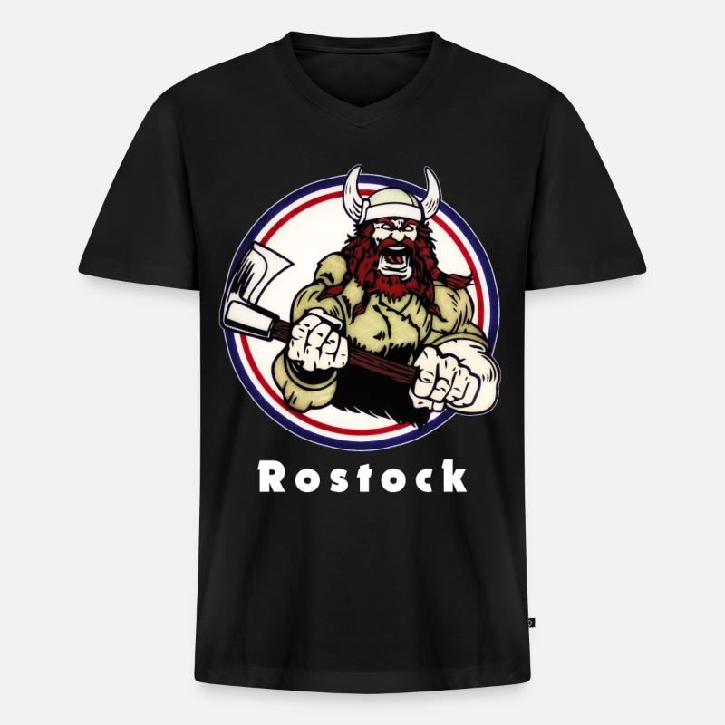 Rostocker Wikinger - Männer Premium Bio T-Shirt mit V-Ausschnitt - Schwarz