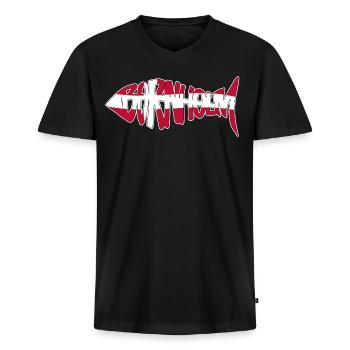 Bornholm Fisch - Männer Premium Bio T-Shirt mit V-Ausschnitt - Schwarz - Vorne - Nico (187cm)