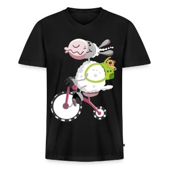 Mouton avec vélo - T-shirt encolure en V Premium bio Homme - noir - Devant - Nico (187cm)