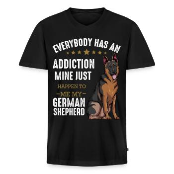 Mon addiction : Berger allemand - T-shirt encolure en V Premium bio Homme - noir - Devant - Nico (187cm)