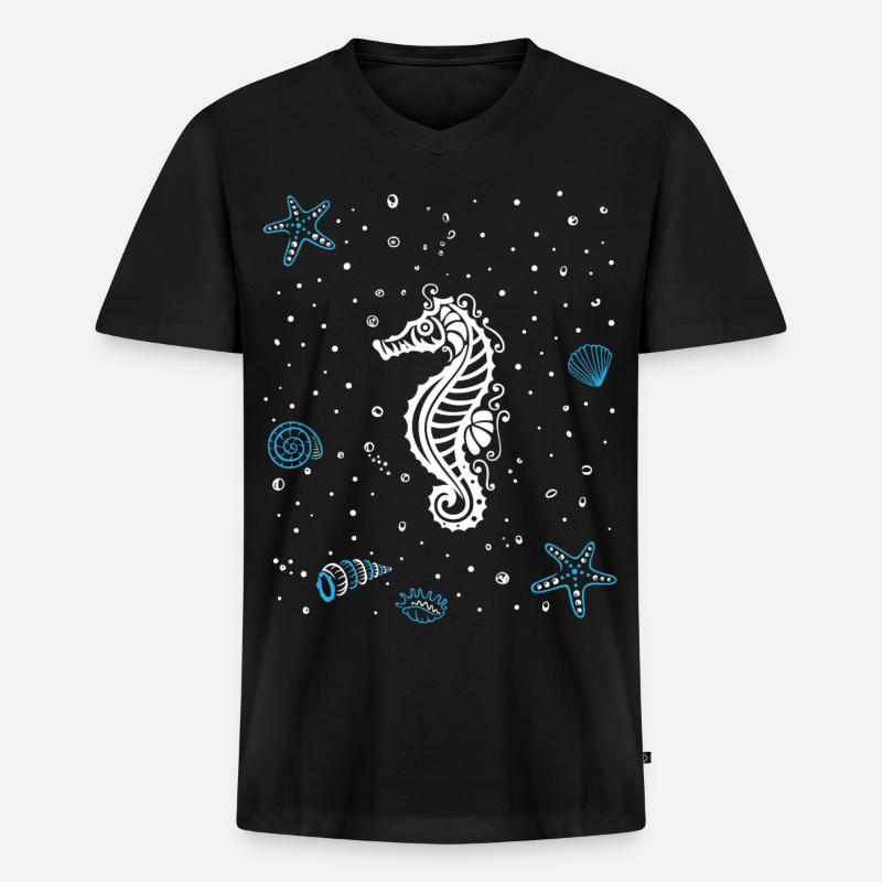 Seepferdchen mit Wasserspritzer. Maritim. - Männer Premium Bio T-Shirt mit V-Ausschnitt - Schwarz