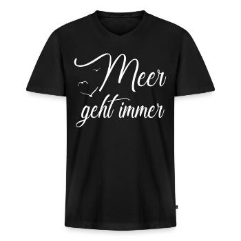 Meer geht immer - Männer Premium Bio T-Shirt mit V-Ausschnitt - Schwarz - Vorne - Nico (187cm)