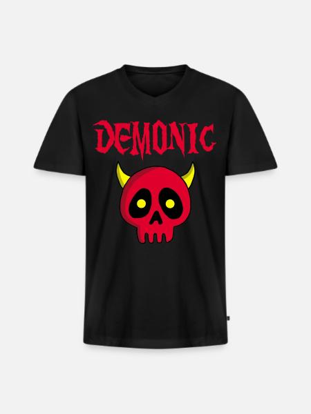 Manga demon skull - Men's Premium Organic T-shirt with V-neck - black