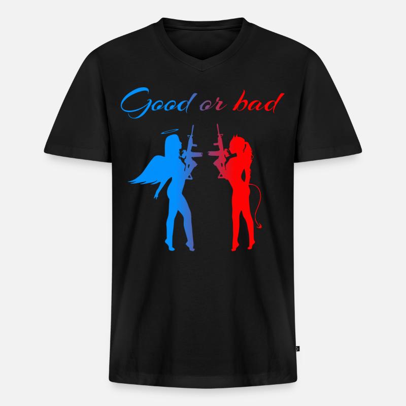 Engel & Teufel - Männer Premium Bio T-Shirt mit V-Ausschnitt - Schwarz