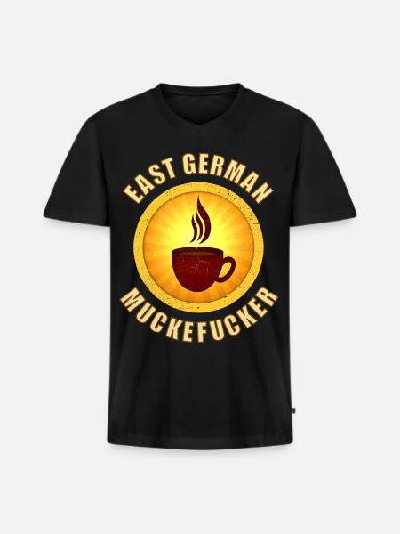 DDR coffee muckefuck with cup in retro style - Men's Premium Organic T-shirt with V-neck - black