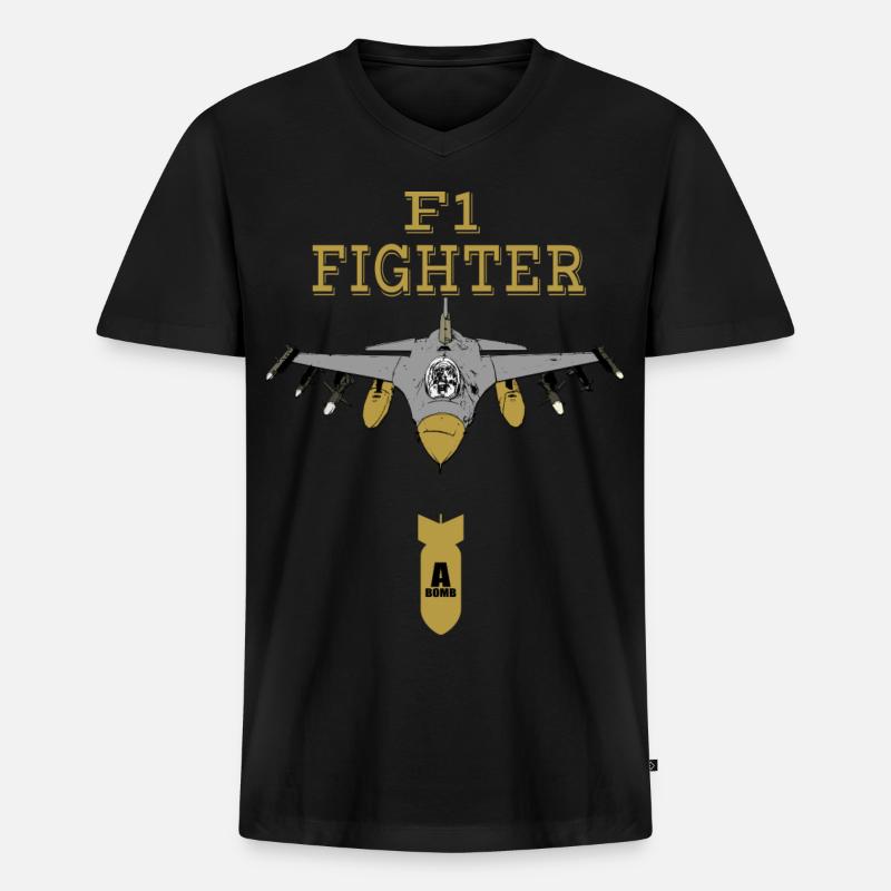 Kampfflugzeug - Männer Premium Bio T-Shirt mit V-Ausschnitt - Schwarz