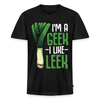 LauchGeek: Ich mag Lauch - Männer Premium Bio T-Shirt mit V-Ausschnitt - Schwarz - Vorne - Nico (187cm)