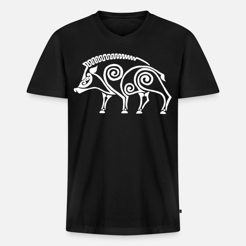 weißer keltischer Eber - Männer Premium Bio T-Shirt mit V-Ausschnitt - Schwarz