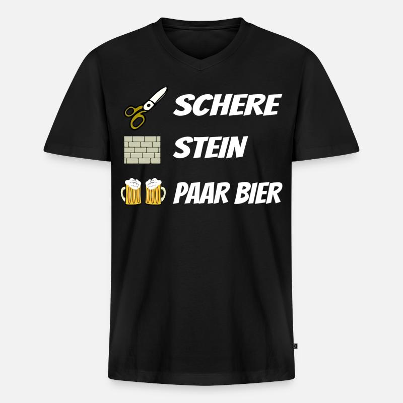 Schere , Stein, Paar Bier - Männer Premium Bio T-Shirt mit V-Ausschnitt - Schwarz