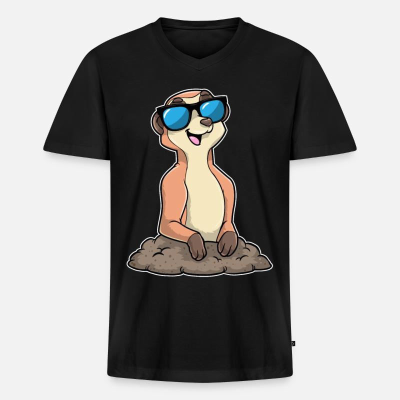 Erdmännchen mit Brille - Männer Premium Bio T-Shirt mit V-Ausschnitt - Schwarz