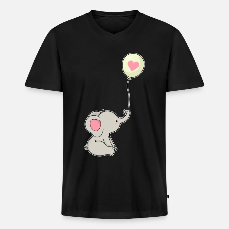 Elefant & Luftballon mit Herz - Männer Premium Bio T-Shirt mit V-Ausschnitt - Schwarz