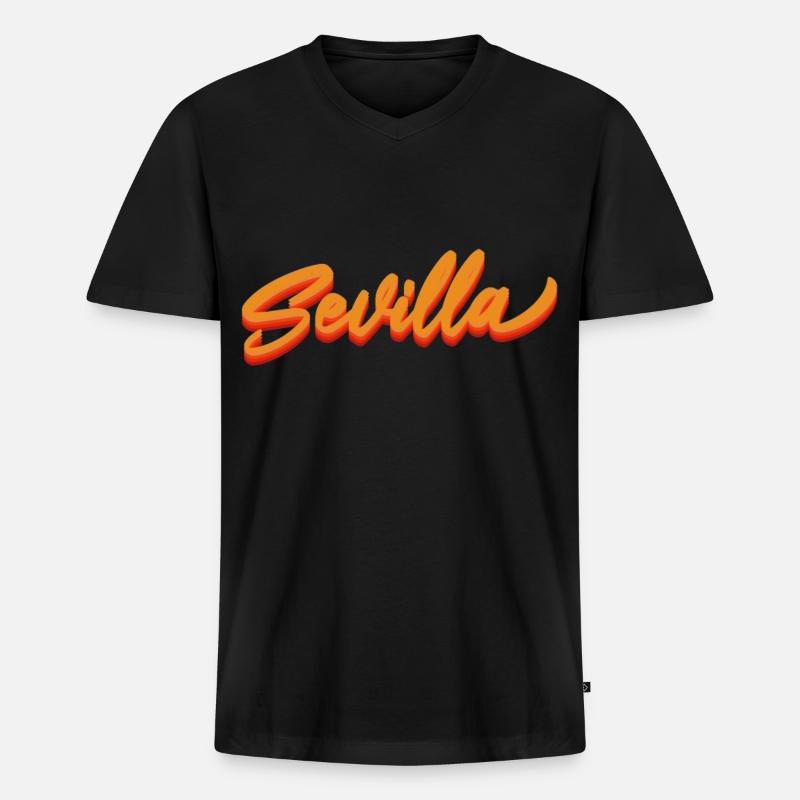 Sevilla Gradient Script Logo - Männer Premium Bio T-Shirt mit V-Ausschnitt - Schwarz