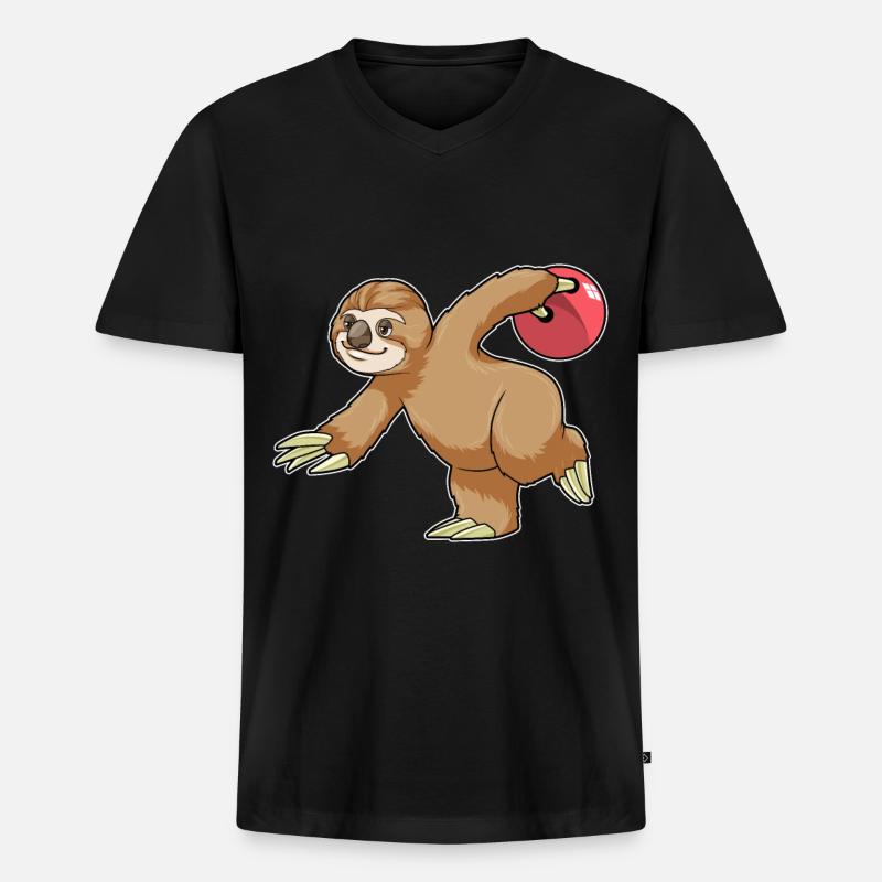 Faultier Bowling Bowlingkugel - Männer Premium Bio T-Shirt mit V-Ausschnitt - Schwarz