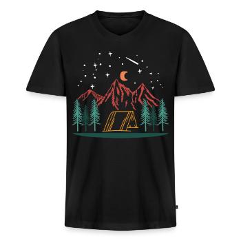 Camping Berge Nacht Zelt Natur Outdoor Abenteuer - Männer Premium Bio T-Shirt mit V-Ausschnitt - Schwarz - Vorne - Nico (187cm)