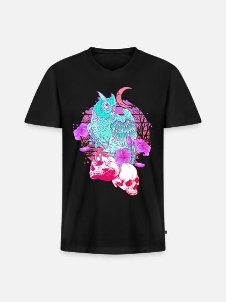 Pastel Goth Skull Owl Aesthetic Clothes Moon - Men's Premium Organic T-shirt with V-neck - black