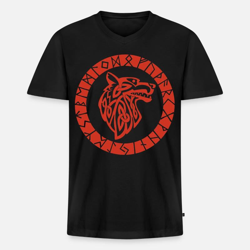 Wikinger-Emblem des Roten Wolfes - Männer Premium Bio T-Shirt mit V-Ausschnitt - Schwarz