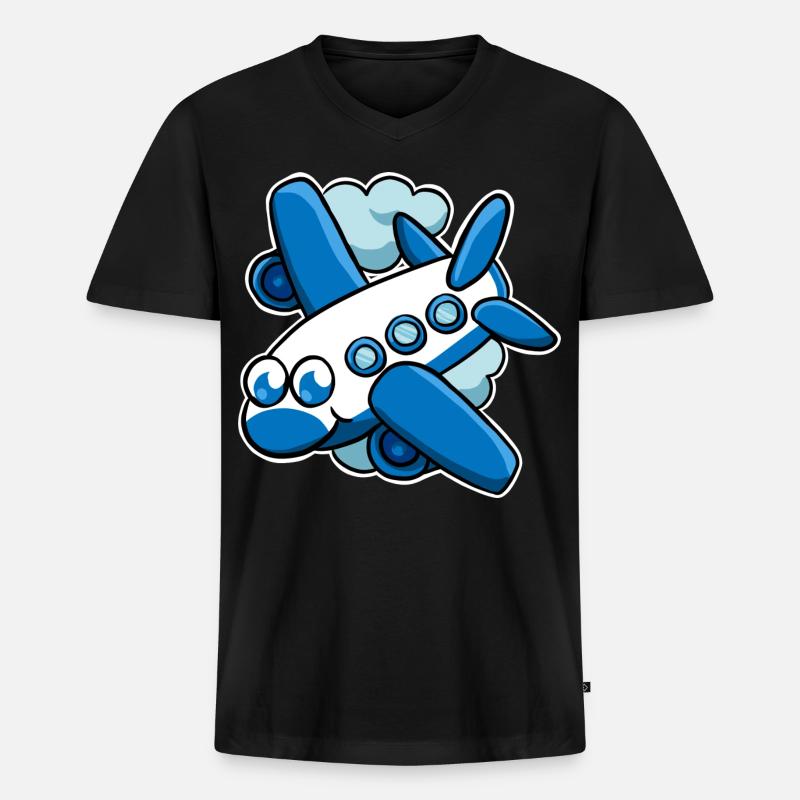Flugzeug - Männer Premium Bio T-Shirt mit V-Ausschnitt - Schwarz