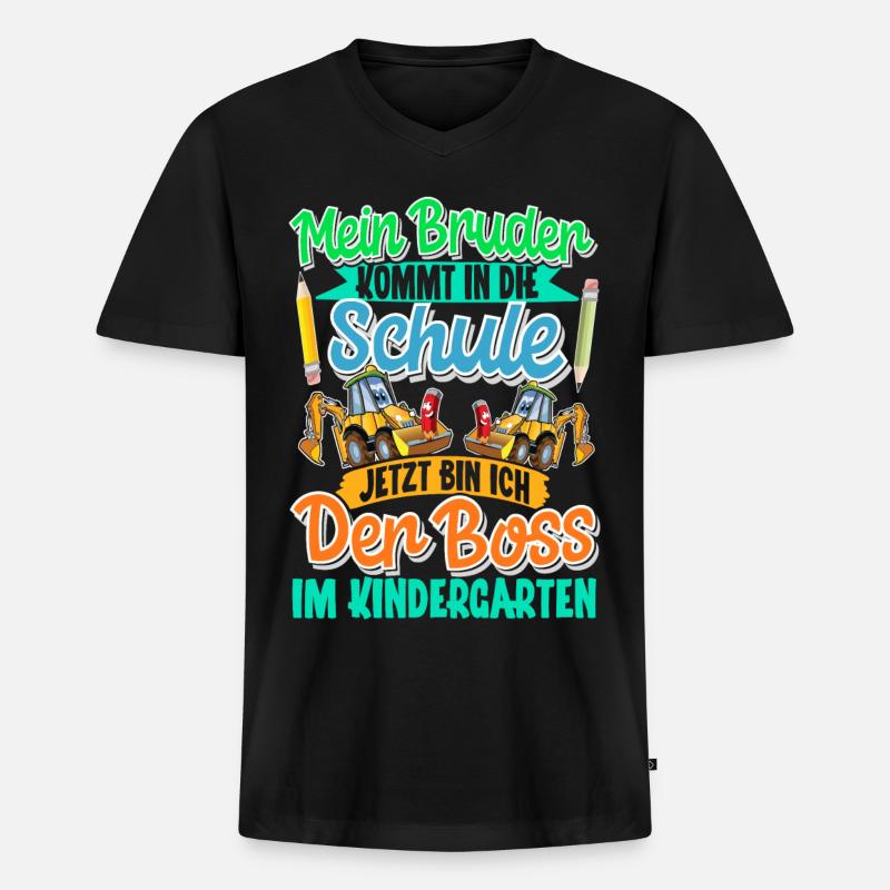 Bruder Bagger Einschulung Kindergarten - Männer Premium Bio T-Shirt mit V-Ausschnitt - Schwarz