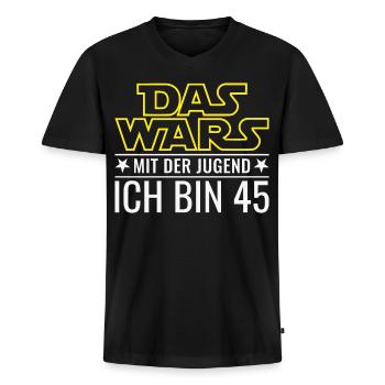 45. Geburtstag Das wars mit der Jugend Ich bin 45 - Männer Premium Bio T-Shirt mit V-Ausschnitt - Schwarz - Vorne - Nico (187cm)