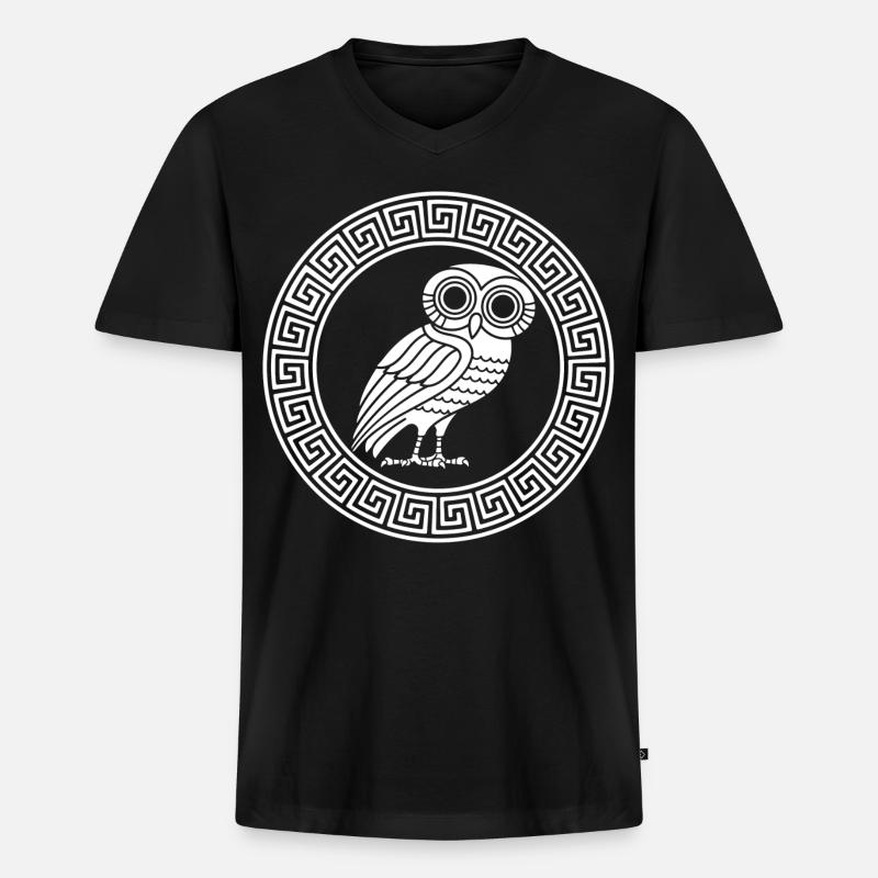 Griechisches Symbol der weißen Eule - Männer Premium Bio T-Shirt mit V-Ausschnitt - Schwarz