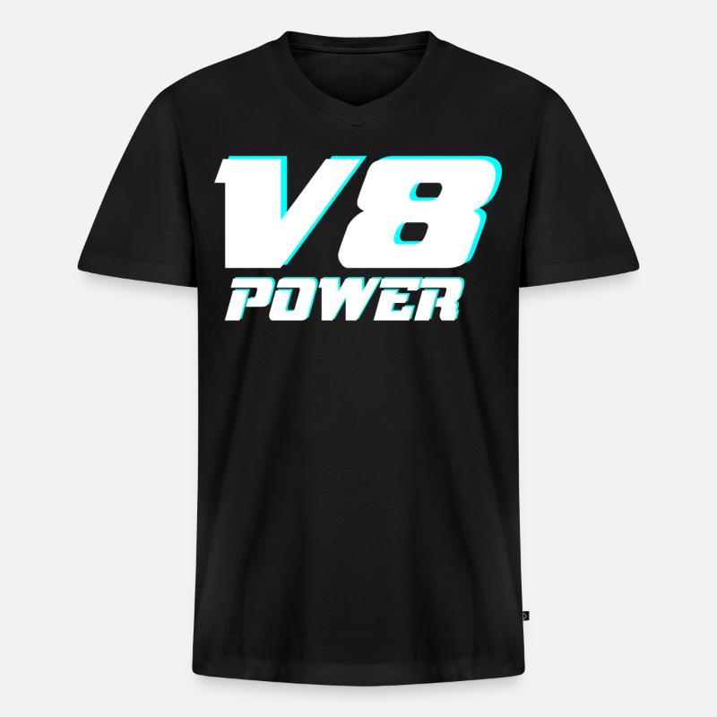 V8 - Männer Premium Bio T-Shirt mit V-Ausschnitt - Schwarz