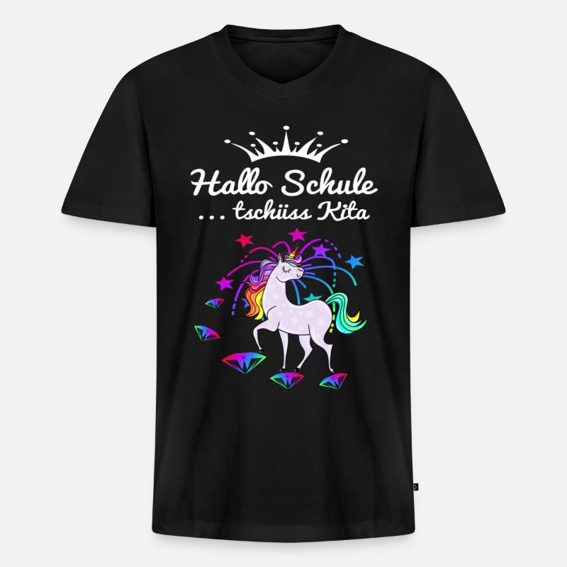 Einhorn Einschulung - Männer Premium Bio T-Shirt mit V-Ausschnitt - Schwarz