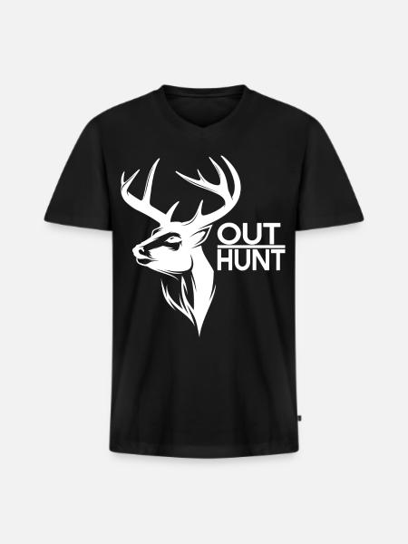 Hirschsilhouette Outdoor Jagddesign - Männer Premium Bio T-Shirt mit V-Ausschnitt - Schwarz