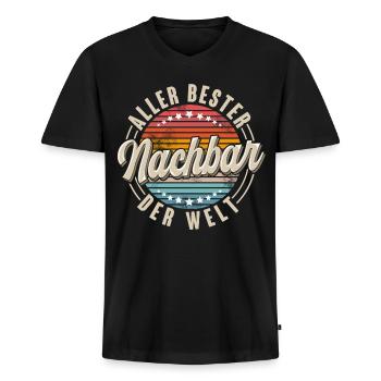 Nachbar - Männer Premium Bio T-Shirt mit V-Ausschnitt - Schwarz - Vorne - Nico (187cm)