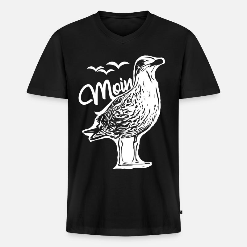 Moin - Möwe - Männer Premium Bio T-Shirt mit V-Ausschnitt - Schwarz
