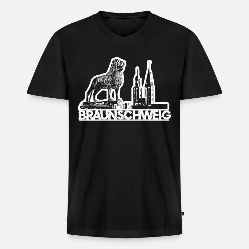 Braunschweig Löwe - Männer Premium Bio T-Shirt mit V-Ausschnitt - Schwarz