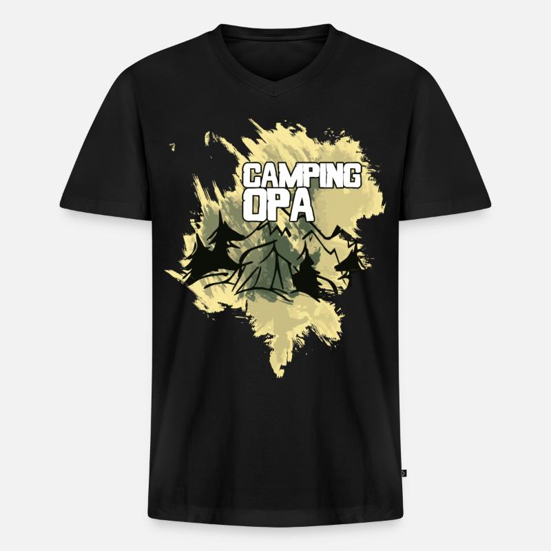Camping Opa Zelt Wald Berge - Männer Premium Bio T-Shirt mit V-Ausschnitt - Schwarz
