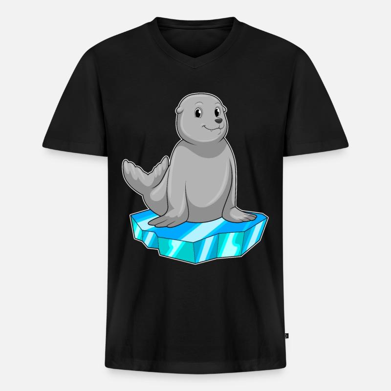 Seehund mit Eisscholle - Männer Premium Bio T-Shirt mit V-Ausschnitt - Schwarz